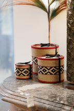 Bougie Salta habillée de tissu argentin et de corde de jute